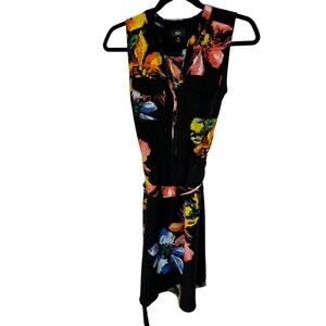 MOSSIMO Size Small Belted Sleeveless Black Floral V-Neck Dress